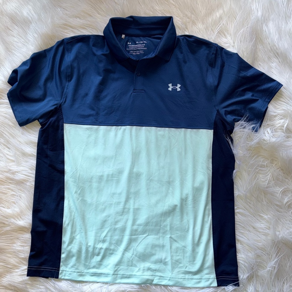 Under Armour Dark Blue and Mint “The Performance Polo” Polo Shirt